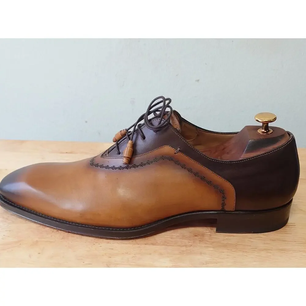 Mezlan Manet Mens Burnished Beige Leather Wholecut Dress Shoe Oxfords Size 12M - Picture 3 of 10